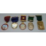 A hallmarked silver Lodge medal and four other medallions