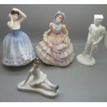 Four Royal Doulton figures, Hannah, Sheila, Stage Struck and boxed Graduate Male