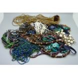 A collection of designer costume necklaces including Jaeger
