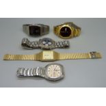Four Seiko wristwatches and a Lorus