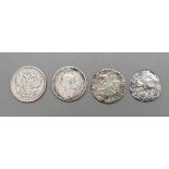 An Edward I 1272 silver penny, Newcastle mint, a Russian 15 Kopek and two Victorian silver