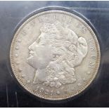 A 1921 United States silver Morgan one dollar coin