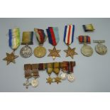 A pair of WWI medals to 7-4551 Pte. H. Lock North'd Fus., rims a/f, five WWII medals and a medal