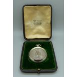 A silver cased pocket watch, in case, Chester 1892