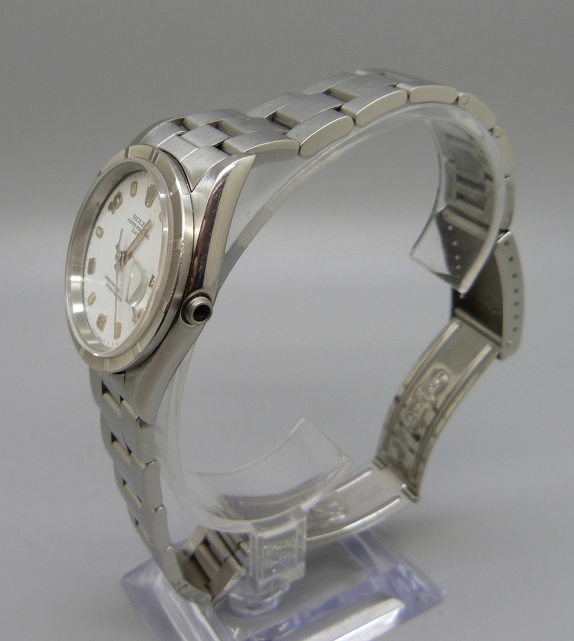 A Rolex Oyster Perpetual Date wristwatch, boxed with papers, lacking crown - Image 2 of 14