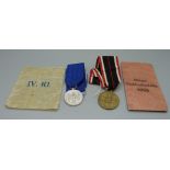 Two WWII German medals with envelopes