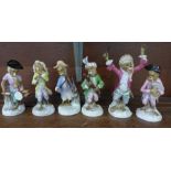 A collection of six Meissen monkey band figures