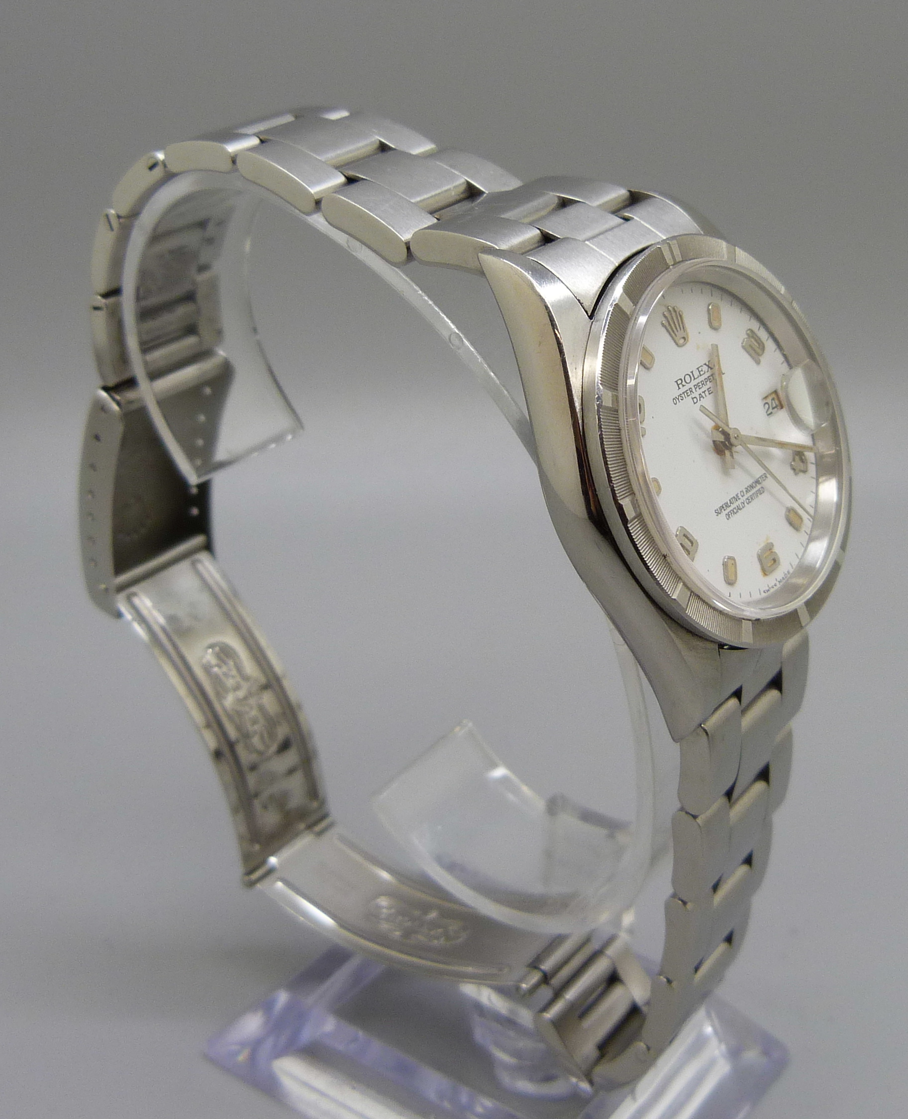 A Rolex Oyster Perpetual Date wristwatch, boxed with papers, lacking crown - Image 3 of 14