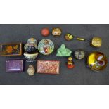 Russian boxes and oriental items including a figure of Buddha