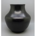 A Royal Lancastrian black vase by Edward Thomas Radford, circa 1930, 17.5cm