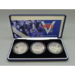 A Royal Mint 2005 End of WWII 60th Anniversary Channel Islands Celebration Set, three silver