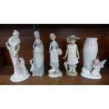 Five porcelain figures of girls including one Nao