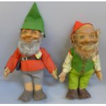 Two vintage 1950's Steiff gnomes, Pucki and Lucki, 12"/30cm tall excluding hats