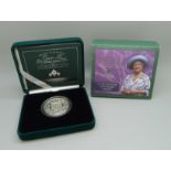 A Royal Mint 2000 Queen Mother silver proof piedfort £5 coin, Centenary Crown, cased