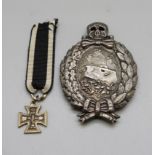 A German tank badge, a/f, and a miniature Iron Cross