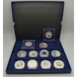 A collection of eleven silver and silver proof crown sized coins including coins from Great Britain,