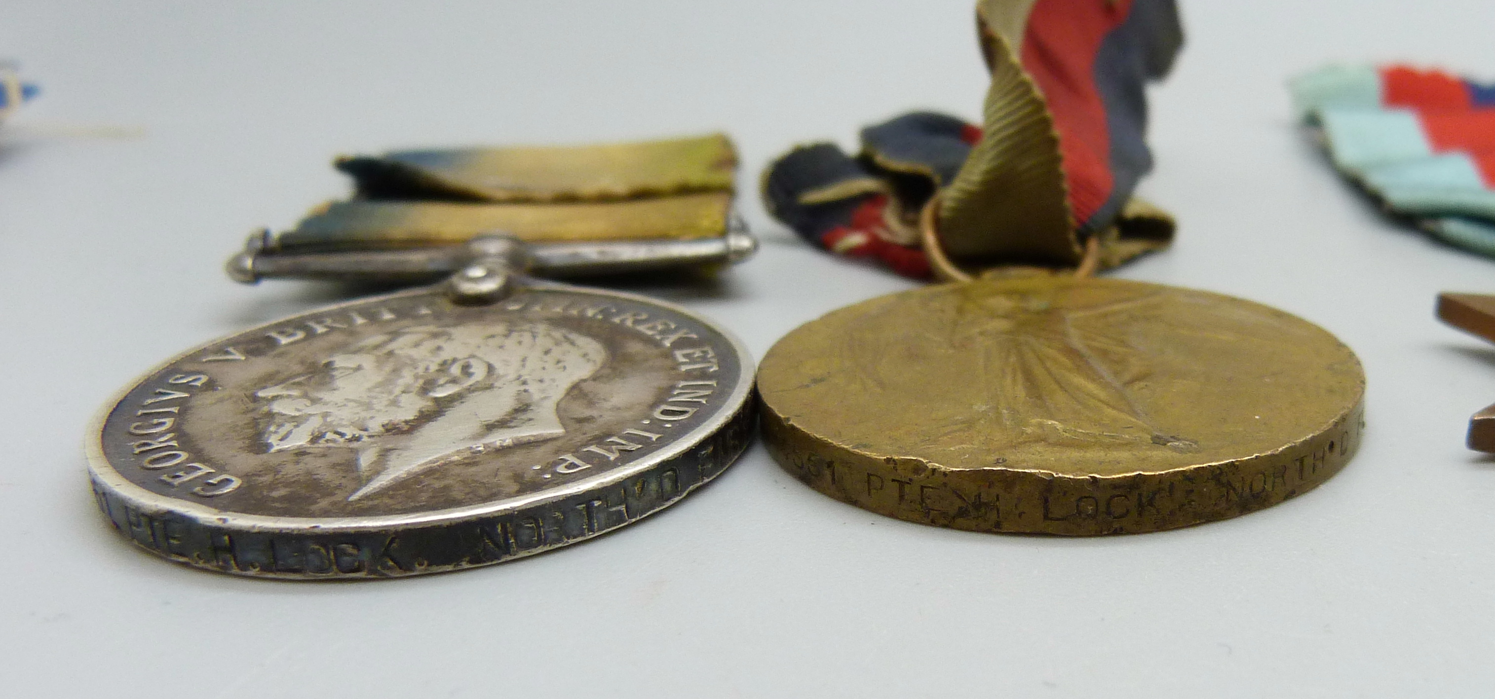 A pair of WWI medals to 7-4551 Pte. H. Lock North'd Fus., rims a/f, five WWII medals and a medal - Bild 7 aus 7