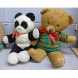 A Panda Rosebud, a Teddy bear and a golden plush Teddy bear