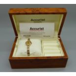 A lady's 9ct gold Accurist wristwatch, with box, total weight with movement 10.7g