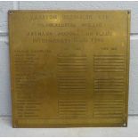 A brass plaque embossed with technical listings, Marston Excelsior Ltd., military interest, (the