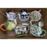 Six novelty teapots including Sadler