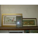 Three oriental silk work embroideries, all framed