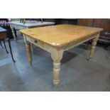 A Victorian pine single drawer farmhouse kitchen table