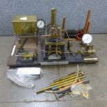 Stuart Turner horizontal engine and boiler with steam testing equipment mounted on wooden base,