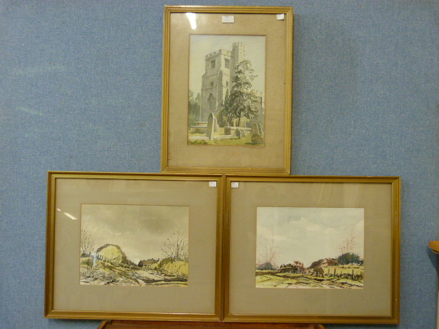 John Steadman, pair or rural landscapes, watercolour and a view of Edmonton Church, watercolour,