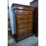 A 19th Century French mahogany semainier chest, 151cms h, 97cms w, 47cms d