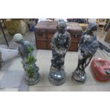 Three figural female concrete garden figures, tallest 82cms h