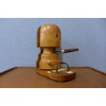 A Victorian fruitwood milliners hat stretcher/block