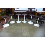A set of six West German white laminate and brown vinyl tulip shaped stools
