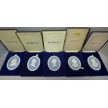 Six Wedgwood Jasperware portrait medallions, Winston Churchill , Margaret Thatcher, Prince Charles