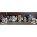 Five John Humphreys Pottery Jim Beam Whisky character mugs, one a/f, and two smaller Royal Doulton
