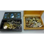 Two boxes of costume jewellery