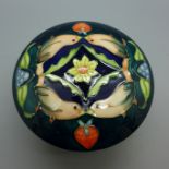 A Moorcroft Strawberry Thief lidded pot, boxed