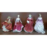 Four Royal Doulton figures including Top O' The Hill and The Skater, Good Companion, a/f