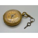 An early 20th Century Swiss made pocket watch in gold tone case, the inner case marked Awarded 6