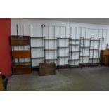 A teak and black metal seven bay modular room divider