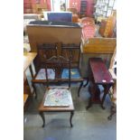 Three Edward VII mahogany chairs and a Sutherland table