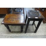 A Victorian beech kitchen stool and a mahogany stool