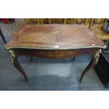 A French marquetry inlaid rosewood and ormolu mounted single drawer bureau plat