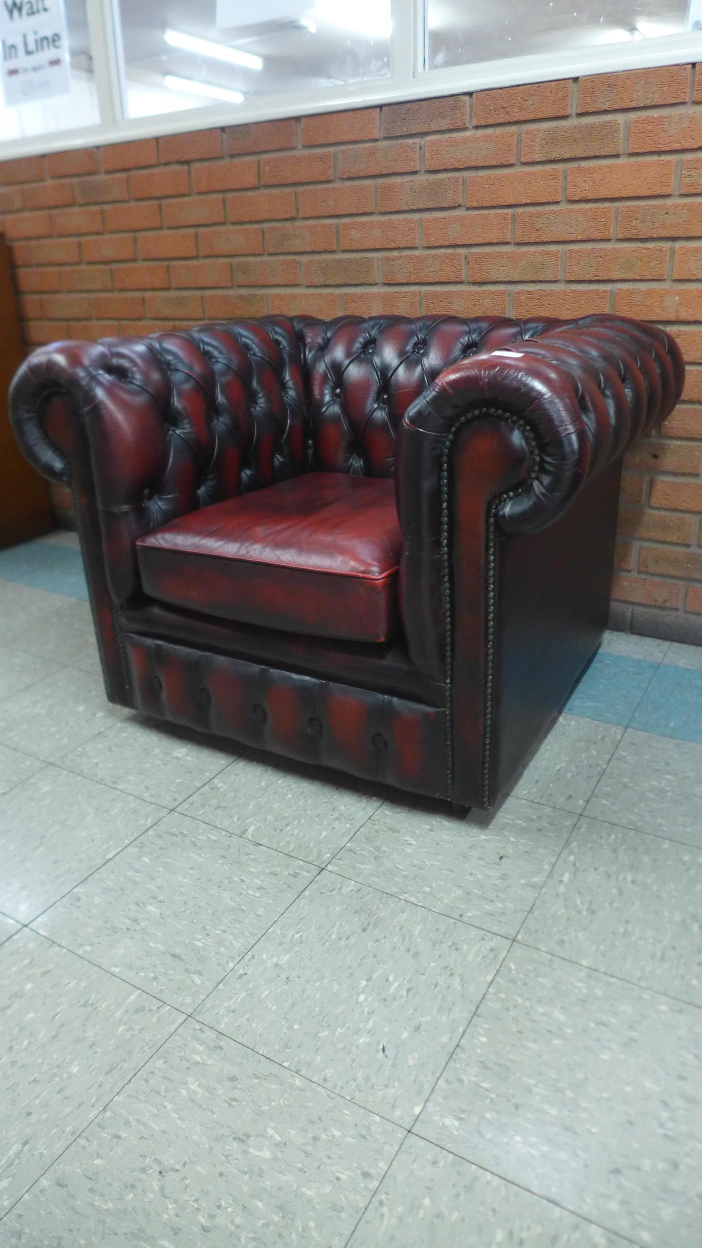 An oxblood red leather club chair - Image 2 of 2