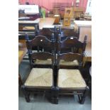 A set of four Dutch oak rush seated chairs