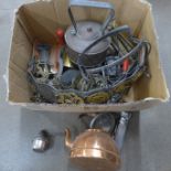 A collection of metal ware including a copper kettle **PLEASE NOTE THIS LOT IS NOT ELIGIBLE FOR