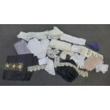 A box of assorted lace and crochet work, etc., including a pair of crochet gloves, and a pair of