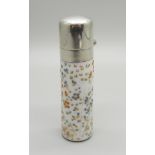 A silver top porcelain scent bottle, with inner stopper, (tests as silver)