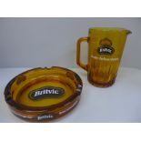 Breweriana; a glass Britvic ash tray and jug