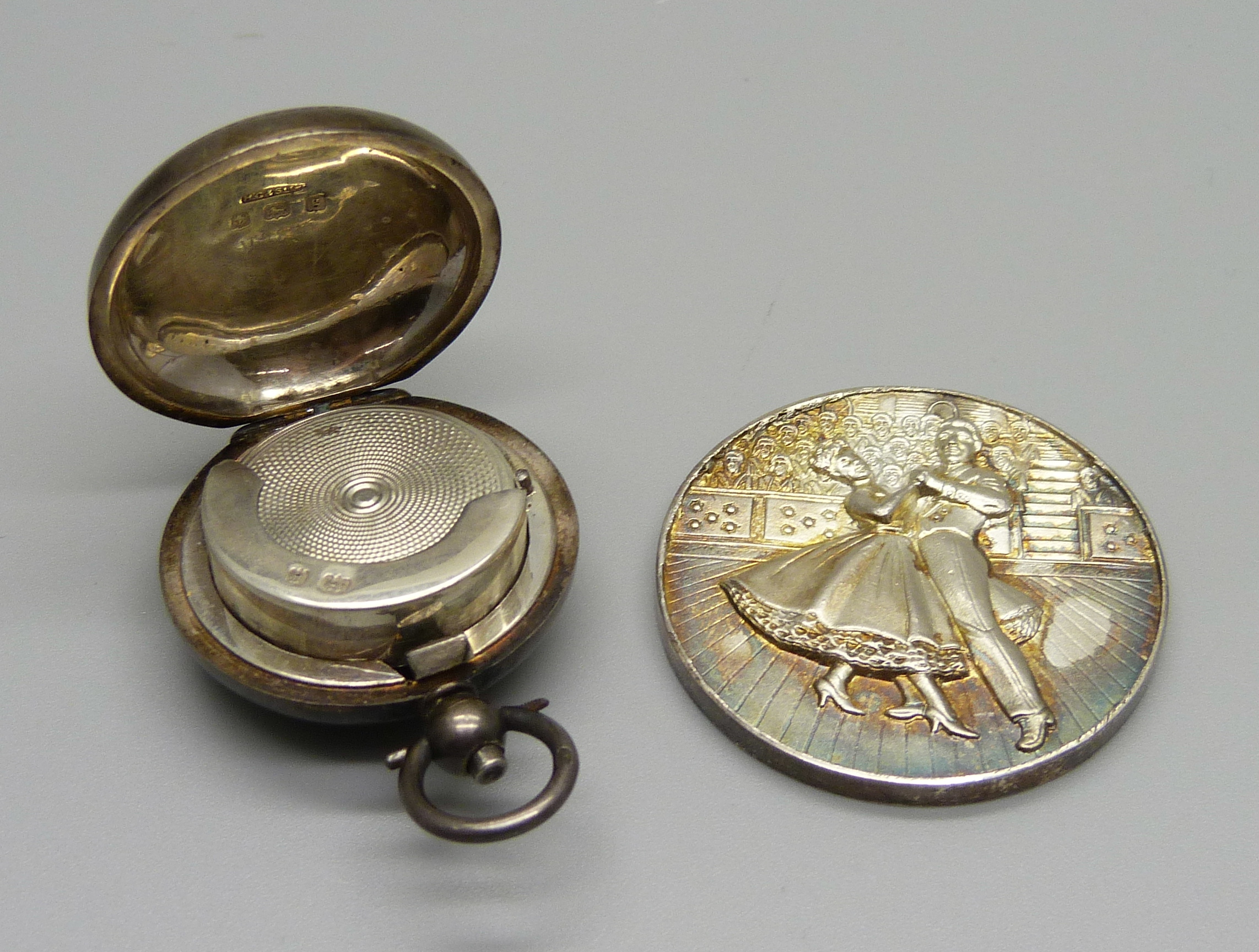 A silver sovereign case, Birmingham 1906, and a silver News of The World Dancing Stars medallion, In